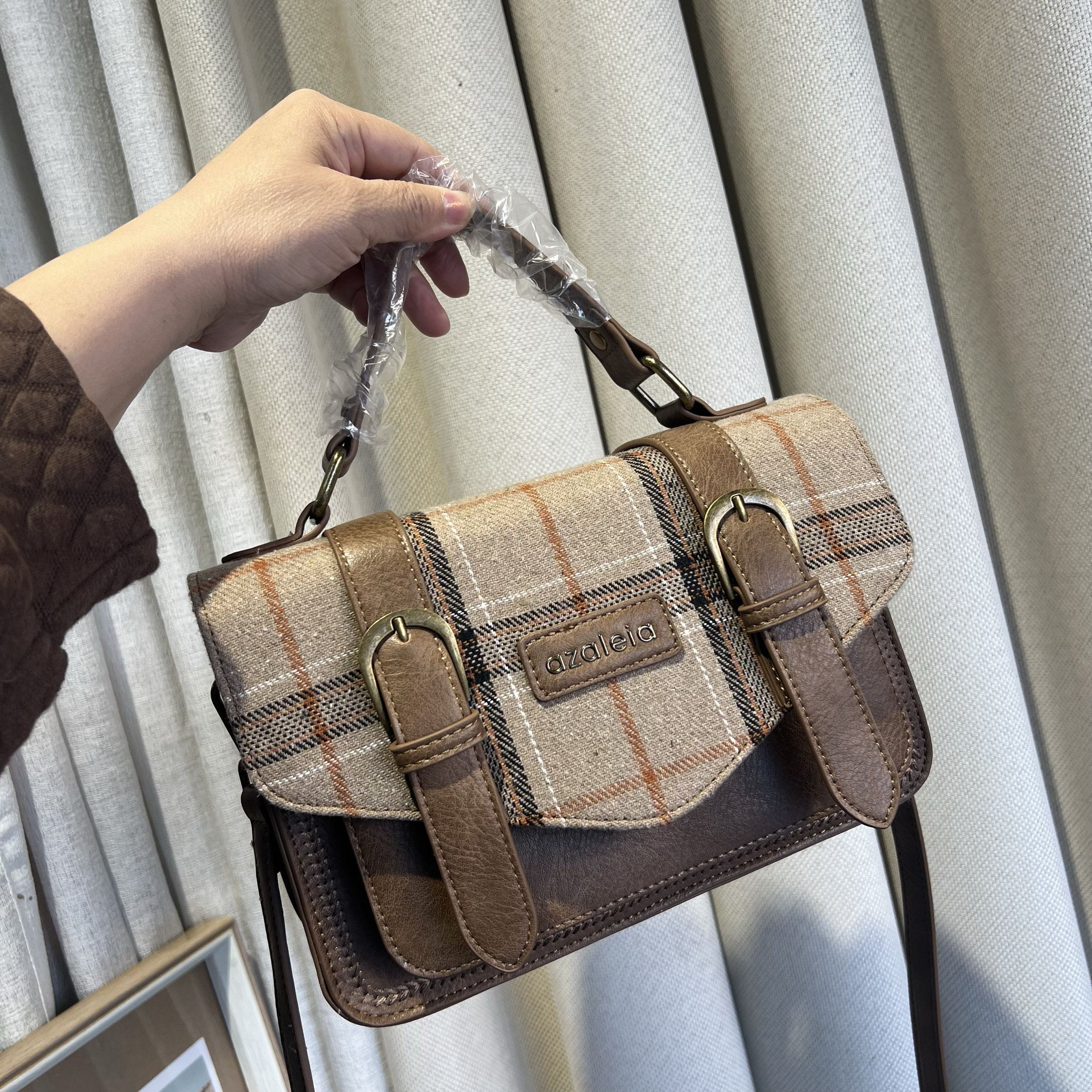 外贸出口欧美单女包新款格纹洋气撞色高级感青年小方包单肩斜挎包,淘宝优惠券,粉丝福利购,淘宝优惠卷