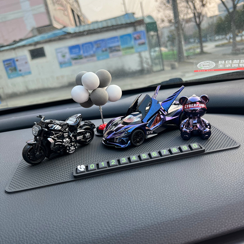 杜卡迪摩托车汽车模型摆件合金车载香薰车内中控台装饰移车号码牌 - 图2