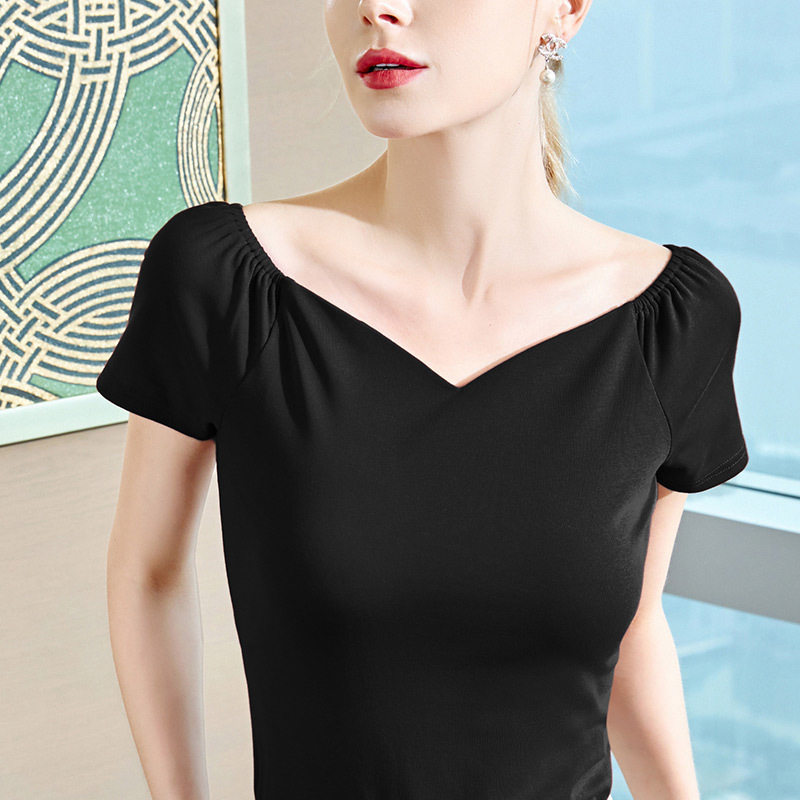 一字肩2020夏季新款小衫性感t恤 自蓝红T恤