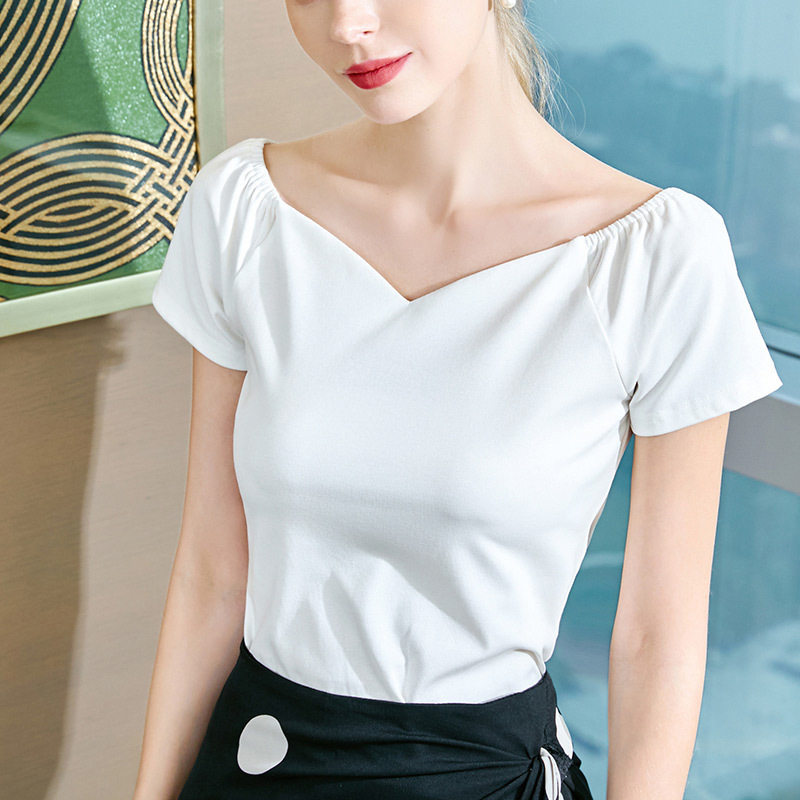 一字肩2020夏季新款小衫性感t恤 自蓝红T恤