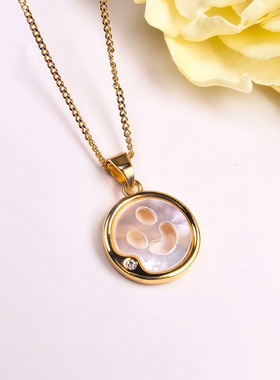 天然白贝母笑脸吊坠项链女款锁骨链送闺蜜送朋友生日礼物女孩项链