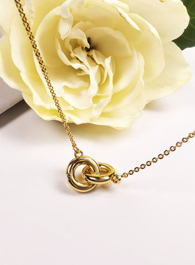 金色双环项链女小众设计高级感锁骨链气质百搭款式送闺蜜生日礼物