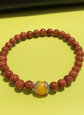 金砂石手串女款6mm金沙石水晶手串送闺蜜女生手链金沙石手串礼物