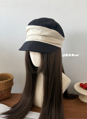 日单~老钱风仿亚麻褶皱透气圆顶马术帽女春夏百搭文艺鸭舌帽子潮