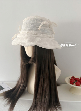 温柔韩系风~夏季薄款白色褶皱泡泡纱蝴蝶结渔夫帽女显脸小盆帽潮