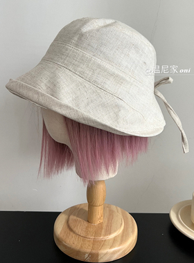 日韩订单~高品质亚麻蝴蝶结绑带渔夫帽女夏透气遮阳百搭素颜盆帽