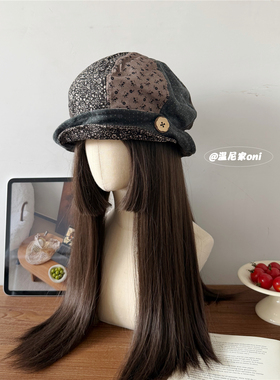 小众腔调-古着日系撞色碎花文艺拼色渔夫帽女纽扣可翻边画家帽子