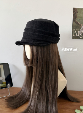 气质简约~高级感丝绒褶皱平顶马术帽女显脸小宽檐老钱报童帽子冬