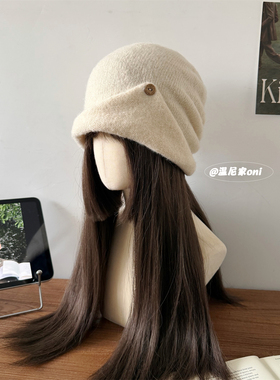 大弹力~巨好搭！纽扣翻边显脸小堆堆帽女冬褶皱针织套头护耳帽潮