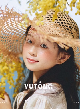 女童拍照道具大檐镂空拉菲草帽子