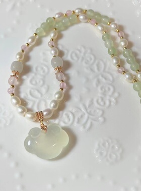 岫玉宝宝锁淡水珍珠软璎珞