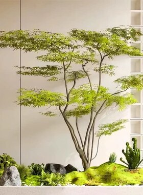 中式红枫仿真树盆景装饰造景摆件富贵风室内假树枫树仿真植物背景