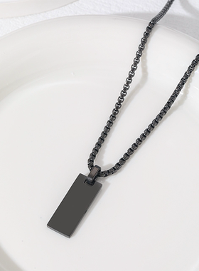 项链欧美跨境不锈钢长条空白无字材料节日礼物方形孔刻字珍珠项链
