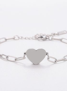 跨境现货不锈钢心形手链欧美回形针手链空白材料节日礼物手链批发