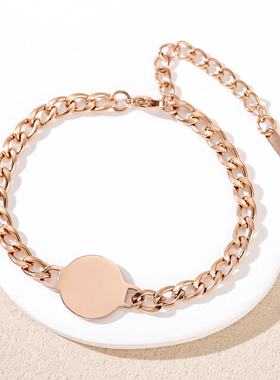 跨境欧美新款不锈钢手链古巴链手链激光雕刻金属手链空白无字材料