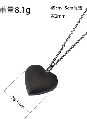 厂家直销跨境现货镜面不锈钢光面桃心形相盒项链可放照片相盒项链