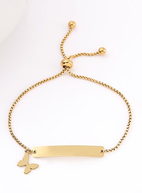 不锈钢手链激光刻字手链简约蝴蝶长条饰品新不锈钢弯牌抽拉可调节