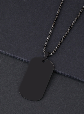 项链跨境现货激光彩印空白材料节日礼物军牌刻字不锈钢方珍珠项链