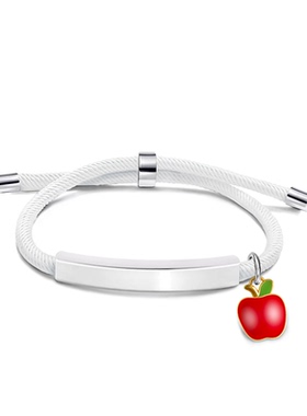 欧美跨境多色手绳手链现货空白材料红苹果配件礼物刻字不锈钢手链