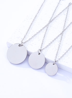 钛钢项链欧美跨境圆形吊坠款空白无字材料节日礼物刻字不锈钢项链