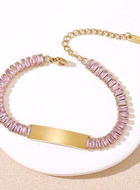 跨境情侣手链新激光刻字空白无字不锈钢手链锆石搭配金属时尚简约