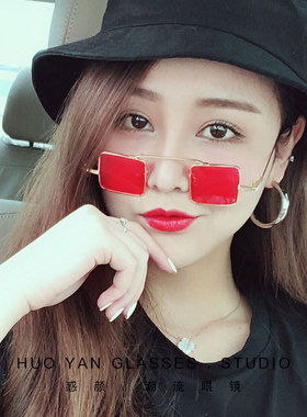 红色小方框墨镜个性凹造型潮款女