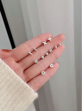 925银针少女心一周小耳钉免摘新款耳骨钉女学生小众简约设计耳饰