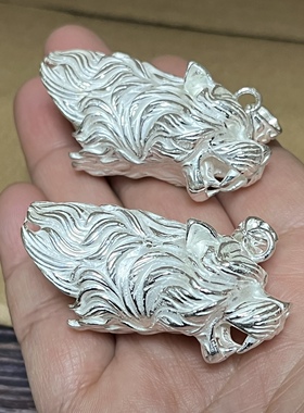 越轩银匠925纯银虎头吊坠重银打造镶嵌牙齿专用虎头霸气