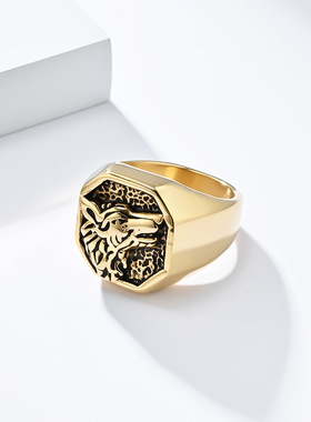 跨境复古做旧狼头钛钢戒指男士时尚个性饰品东莞生产厂家现货