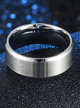 亚马逊哑光拉丝蓝色指环 简约情侣对戒结婚订婚戒指厂家直销