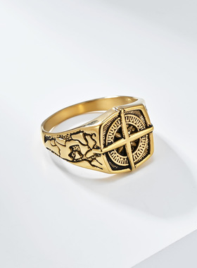 欧美复古北欧海盗航海指南针罗盘不锈钢戒指环男士小众个性手饰品