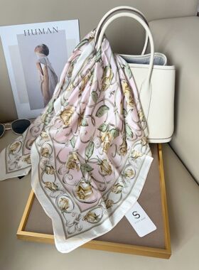 春夏季优雅花卉小方巾70x70cm薄款仿真丝职业领巾 批发