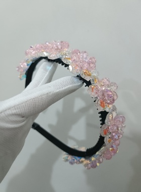 精致韩版镶钻水晶发箍甜美花朵重工带齿防滑头箍洋气发卡压发女
