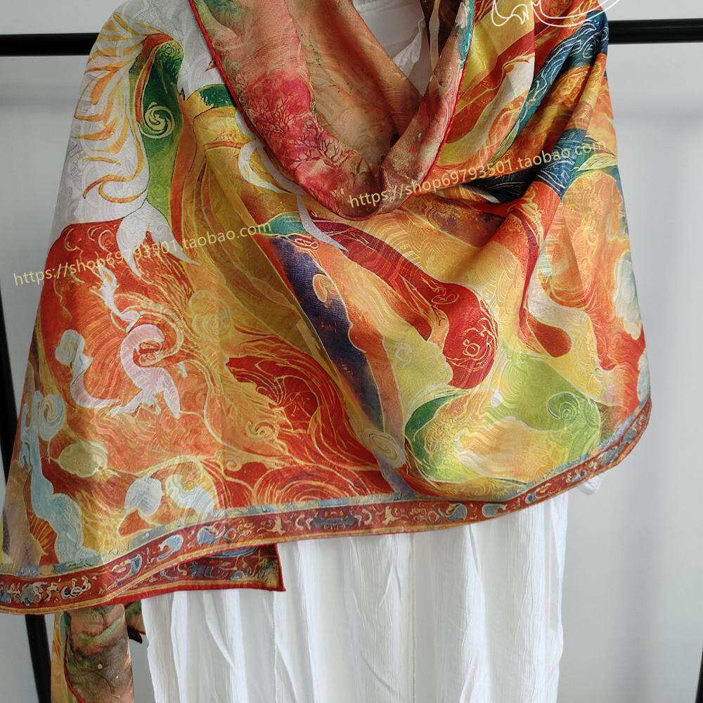 敦煌壁画文创丝巾火焰飞天九色鹿沙漠骆驼香云纱双面工艺披肩围巾,淘宝优惠券,粉丝福利购,淘宝优惠卷