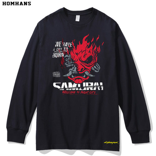 红韩秋款长袖T恤赛博朋克2077游戏周边重磅纯棉上衣宽松欧版大码 - 图1