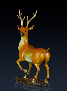 纯黄铜回头鹿摆件办公室装饰品摆件家居客厅玄关饰品铜制品鹿摆件