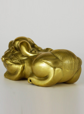 纯黄铜皮绣吸财摆件，手工艺品一副，家居客厅摆件，办公室礼品摆