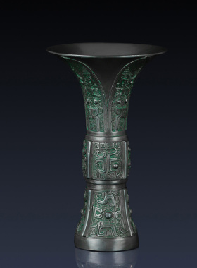 青铜器圆觚招财工艺品礼品返古纯黄铜摆件客厅摆件办公室装饰礼品