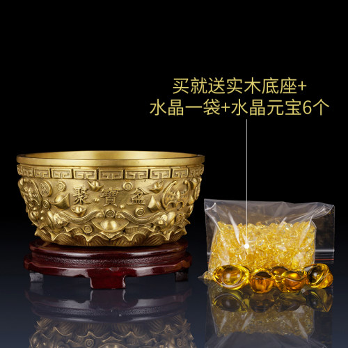 实心纯黄铜聚宝盆摆件办公室铜聚宝盆客厅玄关铜招财乔迁新居礼品 - 图3
