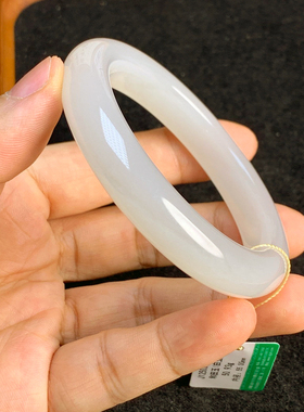 和田白玉圆条手镯女款带证书