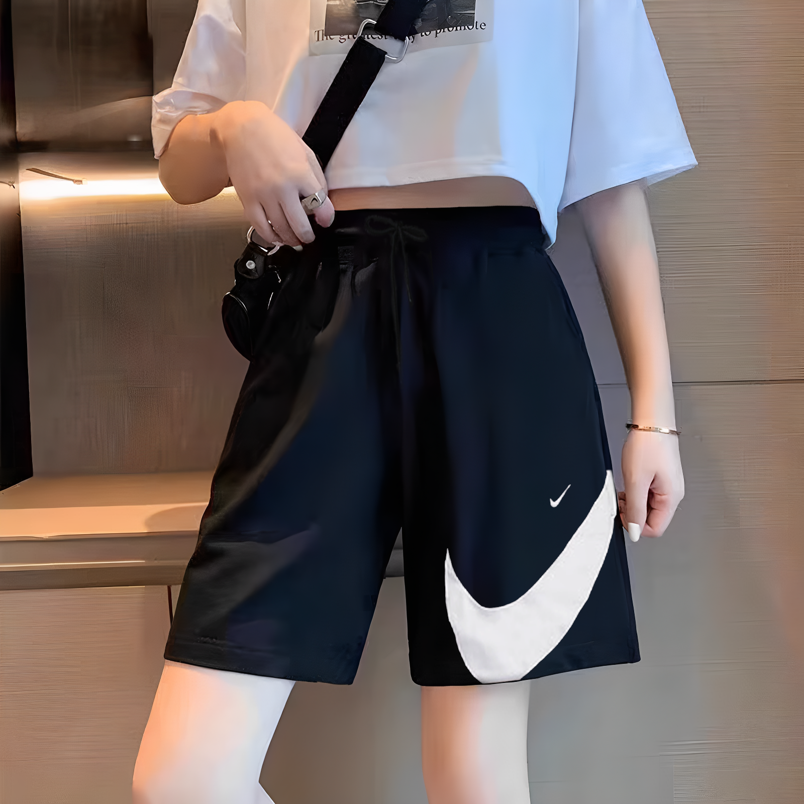 耐克女子冬季运动套装圆领白色休闲T恤短袖短裤两件套跑步健身衣,淘宝优惠券,粉丝福利购,淘宝优惠卷