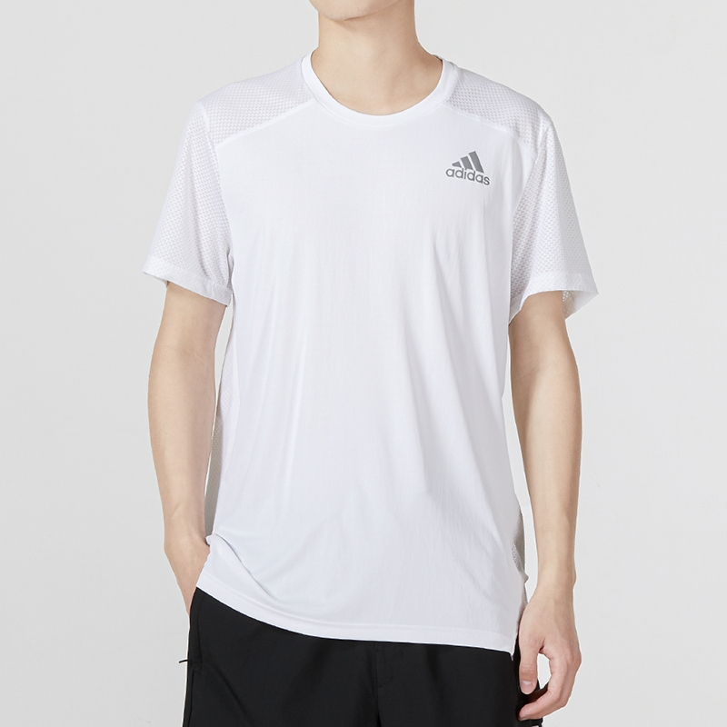 阿迪达斯夏季健身套装男子跑步短袖白T恤休闲裤长裤运动裤两件套-图0