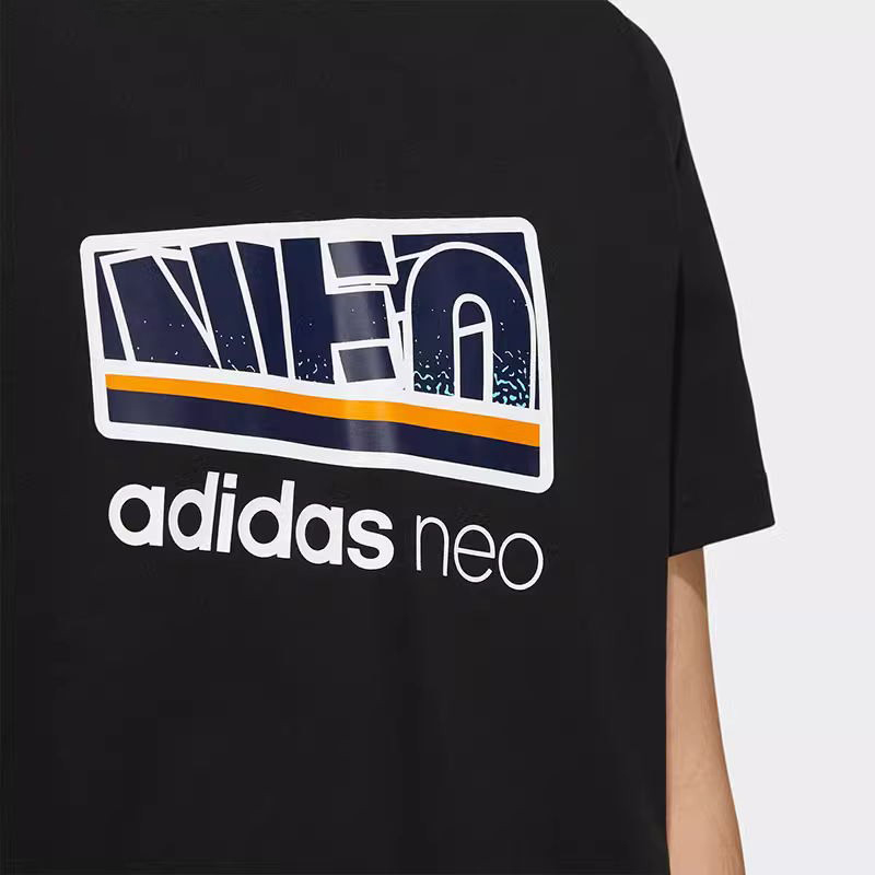 Adidas阿迪达斯官方正品黑色短袖T恤男夏季 NEO印花运动服H55283-图2