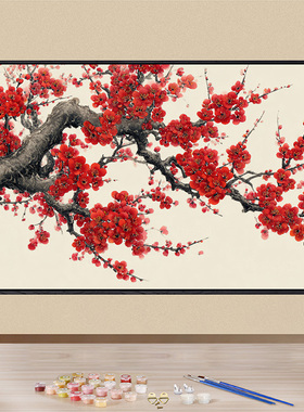 红梅报喜数字油画diy填充装饰画