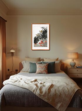 芭蕉叶手绘画 麻雀宣纸画 手工樱桃挂画 红了樱桃绿了芭蕉装饰画