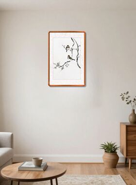 简约挂画 鸟语花香画 喜上眉梢国画 枝头小鸟画 新中式禅意装饰画