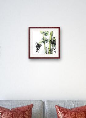 手绘新品竹子图《高风亮节》水墨竹子画四方形节节高升图茶室挂画