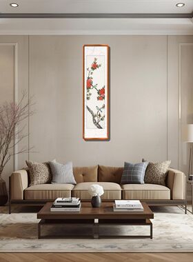花开富贵画 石榴花挂画 手绘绣眼画 手工蓝色山雀鸟画 竖幅宣纸画