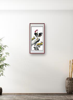 手绘雄鸡报晓画50x100中式传统画仿李苦禅风格一唱雄鸡天下白挂画
