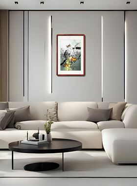 猫的画 手绘水墨猫咪画 石榴画 多子多福国画 简约水墨花猫装饰画